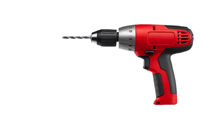 Red electric drill isolated on white background power tool for construction and repair work  

