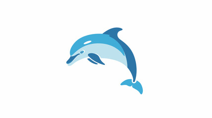 Stylized blue dolphin leaping and smiling