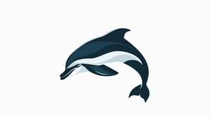 Sleek, dark and light blue dolphin leaping mid-air on white background © Mangku