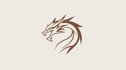 A stylized brown dragon head, sharp and angular, curves to the left against a pale background