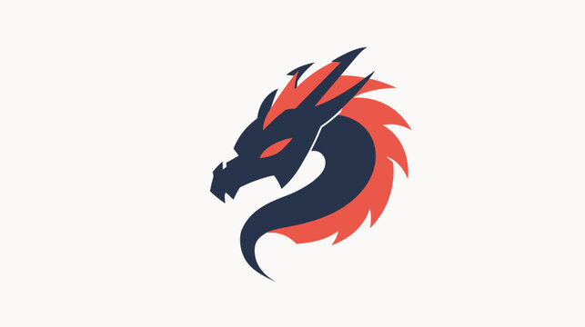 Dark blue dragon head with red accents and glowing red eyes on white