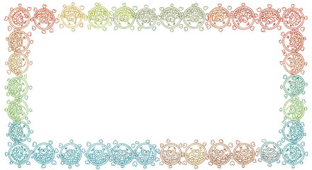 Decorative colorful border made of intricate circular patterns and floral elements.