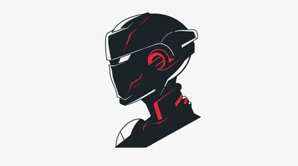 Futuristic robot head profile in black and red, with angular lines