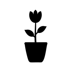 Obraz premium Silhouette of a flowering plant in a pot on a white background
