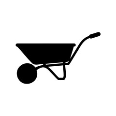 Simple silhouette of a wheelbarrow for construction, gardening, or agricultural use