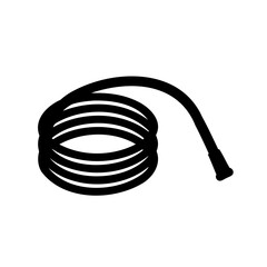 A coiled garden hose in black silhouette against a white background