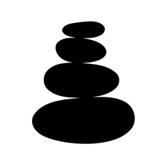 Simple black rocks balanced one on top of another against a white background
