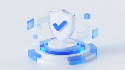 Digital shield with checkmark symbolizing security and protection in a futuristic interface