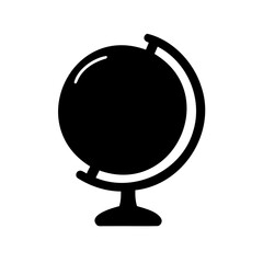 Simple black and white globe icon symbolizing geography and world education