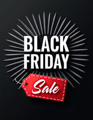 A dynamic Black Friday Sale graphic features bold white text and a bright red tag, radiating excitement for shopping offers.