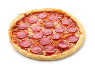 Delicious baked pepperoni pizza isolated on white