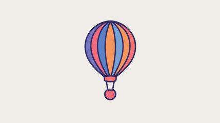 A colorful, striped hot air balloon with a basket against a plain background © Mangku
