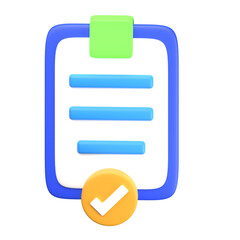3D Rendered Cartoon Clipboard with Check Mark for Task Management