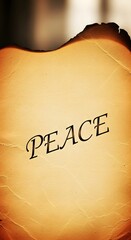 Aged Paper with Burnt Edges Featuring the Word Peace