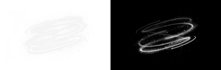 Dynamic Black and White Spiral Light PNG Overlay for creative photo editing and graphic design projects