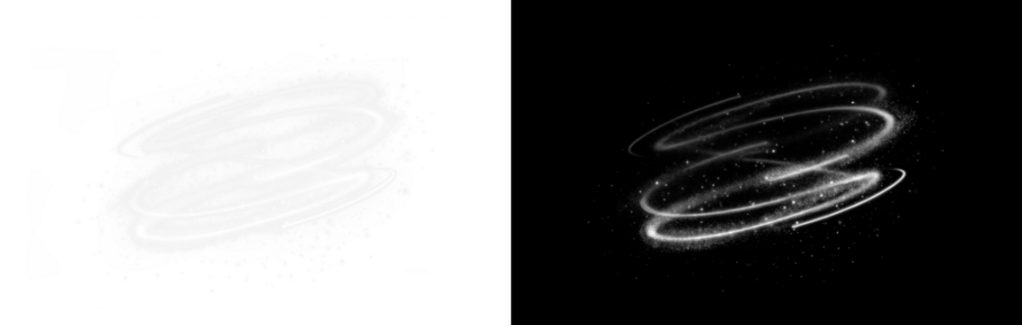 Dynamic Black and White Spiral Light PNG Overlay for creative photo editing and graphic design projects