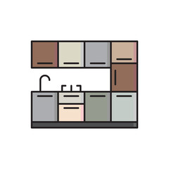 Kitchen Colored Outline Vector Icon for Cooking and Home Appliance Design