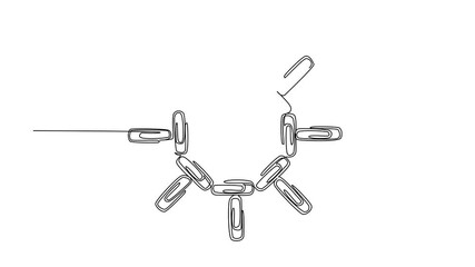 Animated self drawing of continuous one line drawing paper clips arranged into the sun and rays around it. Symbolizing the need for paper clips in office. National Paperclip Day. Full length animation