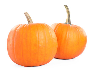 Two whole ripe pumpkins isolated on white