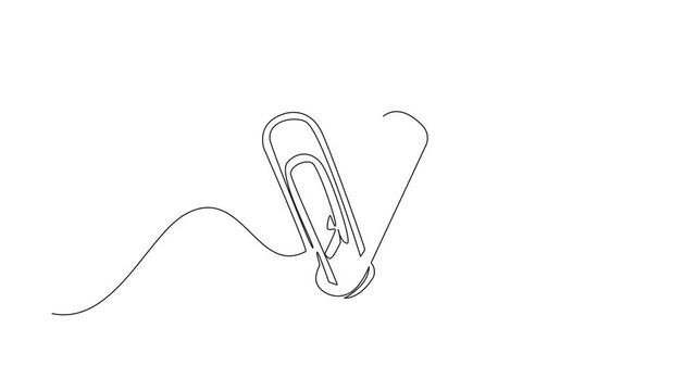 Animation of single continuous line drawing paper clip shaped into a heart. Office needs when want to stick paper without glue. Does not damage paper. National Paperclip Day. Full length motion