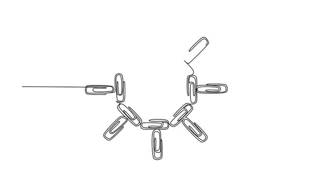 Animated self drawing of continuous one line drawing paper clips arranged into the sun and rays around it. Symbolizing the need for paper clips in office. National Paperclip Day. Full length animation - Powered by Adobe