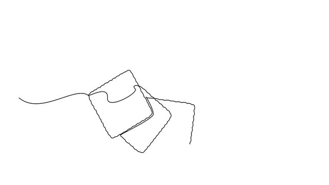 Animation of continuous one line drawing a stack of square biscuits arranged in a quarter circle. Arrange some biscuits to make them look good. National Biscuit Day. Full length motion