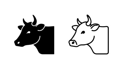 Cow head outline and solid with transparent background