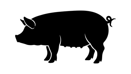 Black pig silhouette with transparent background