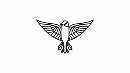 Minimalist line art depiction of a bird with spread wings in geometric style © Mangku