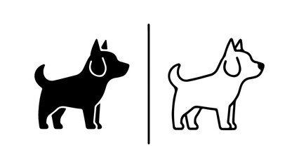 Dog icon set with outline and solid fill