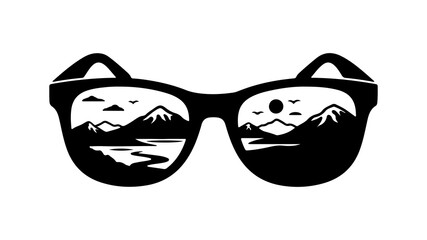 Sunglasses with mountain landscape with transparent background