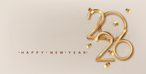 2026 gold Happy New Year background. Luxury greeting card, banner and poster design.