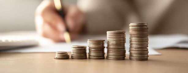The Coins Stacked in Increasing Columns Representing Savings Growth and Financial Goal Planning