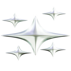 Five Silver Starbursts Gleaming With Light Against A Transparent Background