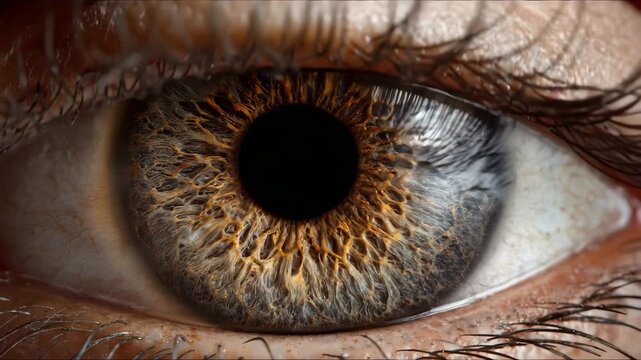 Macro photo of Human eye iris opening pupil extreme close up