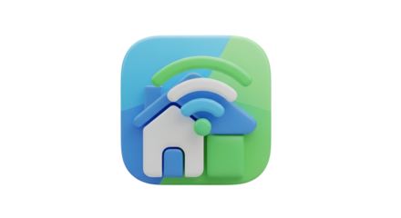 Illustration of a smart home app icon isolated on transparent background, showcasing connectivity and modern living solutions