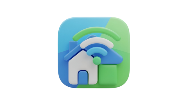 Illustration of a smart home app icon isolated on transparent background, showcasing connectivity and modern living solutions