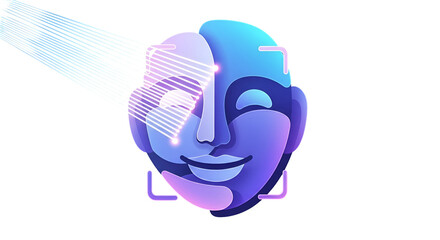 3d icon of futuristic face recognition technology with biometric identification isolated on transparent background