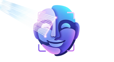 3d icon of futuristic face recognition technology with biometric identification isolated on transparent background