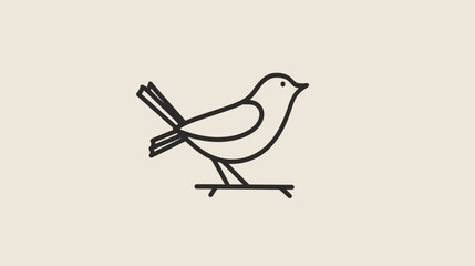 Minimalist outline drawing of a small bird perched on a thin horizontal line © Mangku