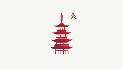 Red pagoda with stylized Asian character