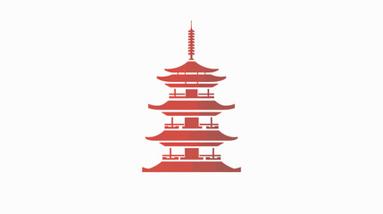 A gradient red multi-tiered pagoda stands tall against a white background