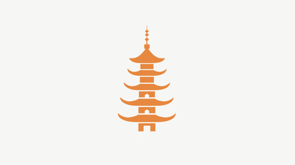 Stylized orange pagoda with tiered roofs and spire against a white background
