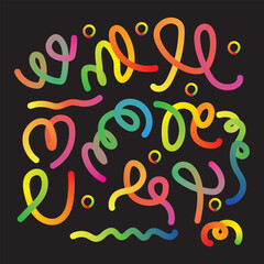 Vibrant colorful swirling lines and circles on a dark background abstract art