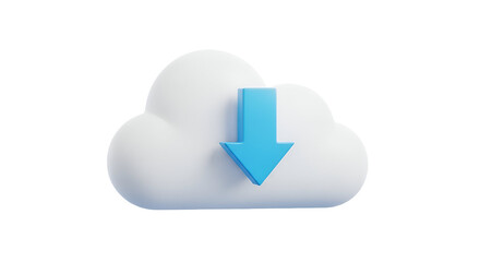 3d icon of cloud download icon isolated on transparent background, representing data transfer and storage in digital age