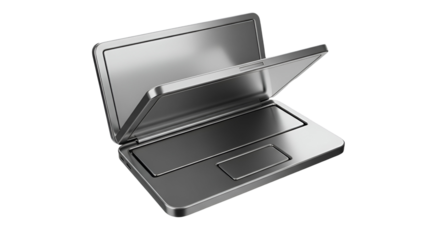 3d icon of sleek metal laptop isolated on transparent background, embodying modern technology and portable computing device
