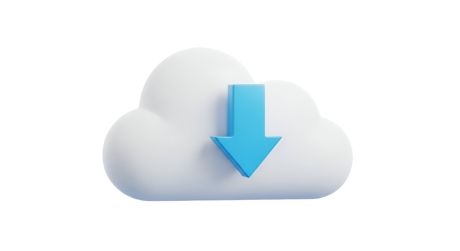 3d icon of cloud download icon isolated on transparent background, representing data transfer and storage in digital age