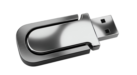 3d icon of usb flash drive isolated on transparent background for data storage and transfer in metallic silver