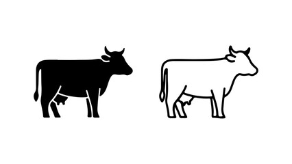 Cow outline and silhouette with transparent background