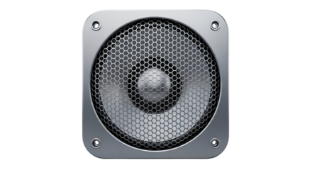 3d icon of speaker isolated on transparent background for audio playback and sound system in silver and black